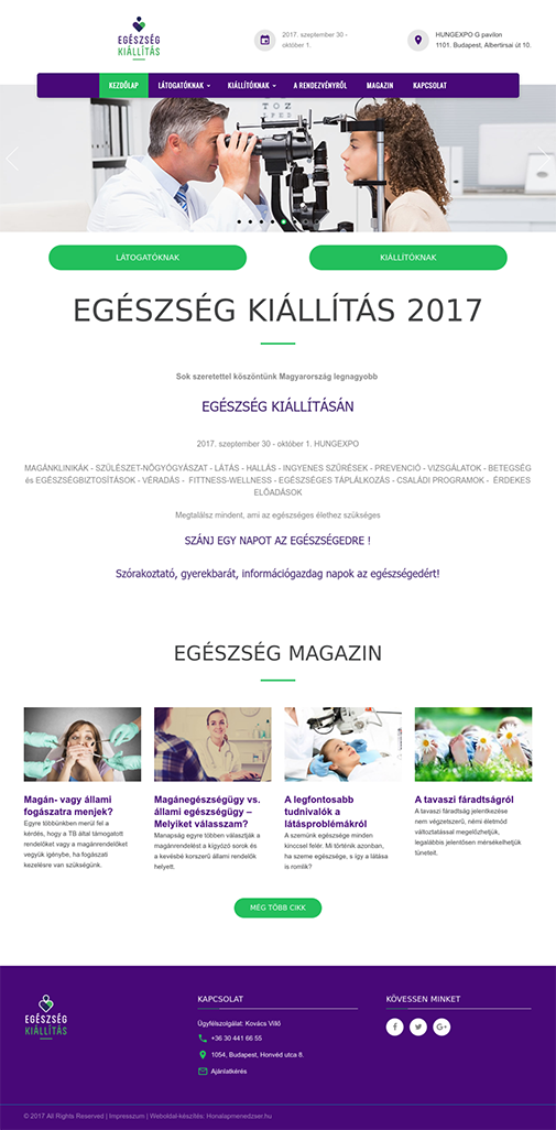 Egészség Kiállítás Budapest Hungexpo weboldala